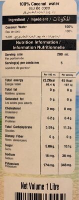 100% Coconut Water - Nutrition facts - fr
