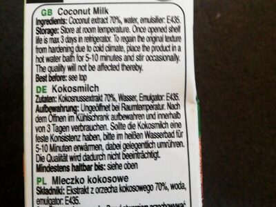 Kokosmilch - Ingrédients