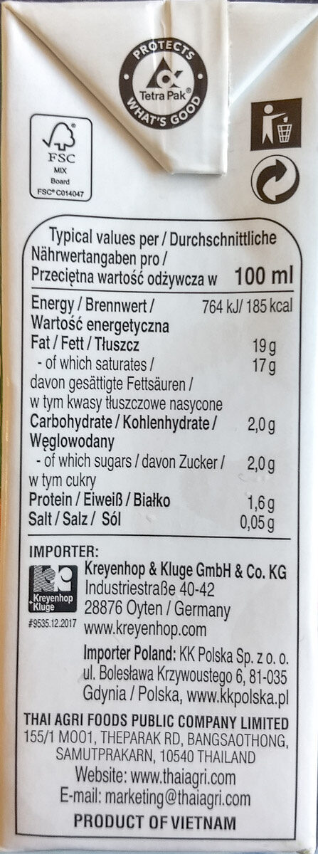 Kokosmilch - Tableau nutritionnel