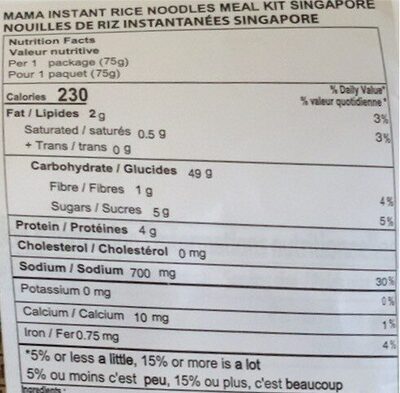 Nouilles Singapore - Tableau nutritionnel