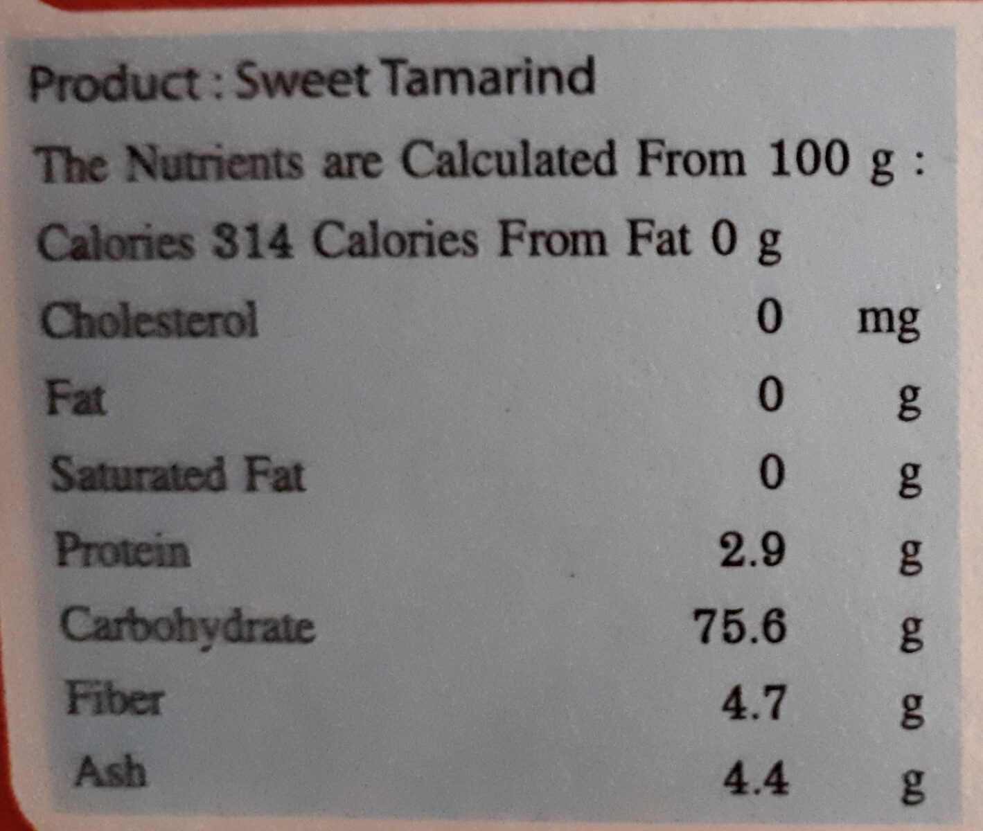 Sweet tamarind - Informació nutricional - fr