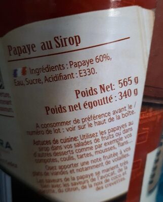 Papaye Au Sirop - Ingrédients