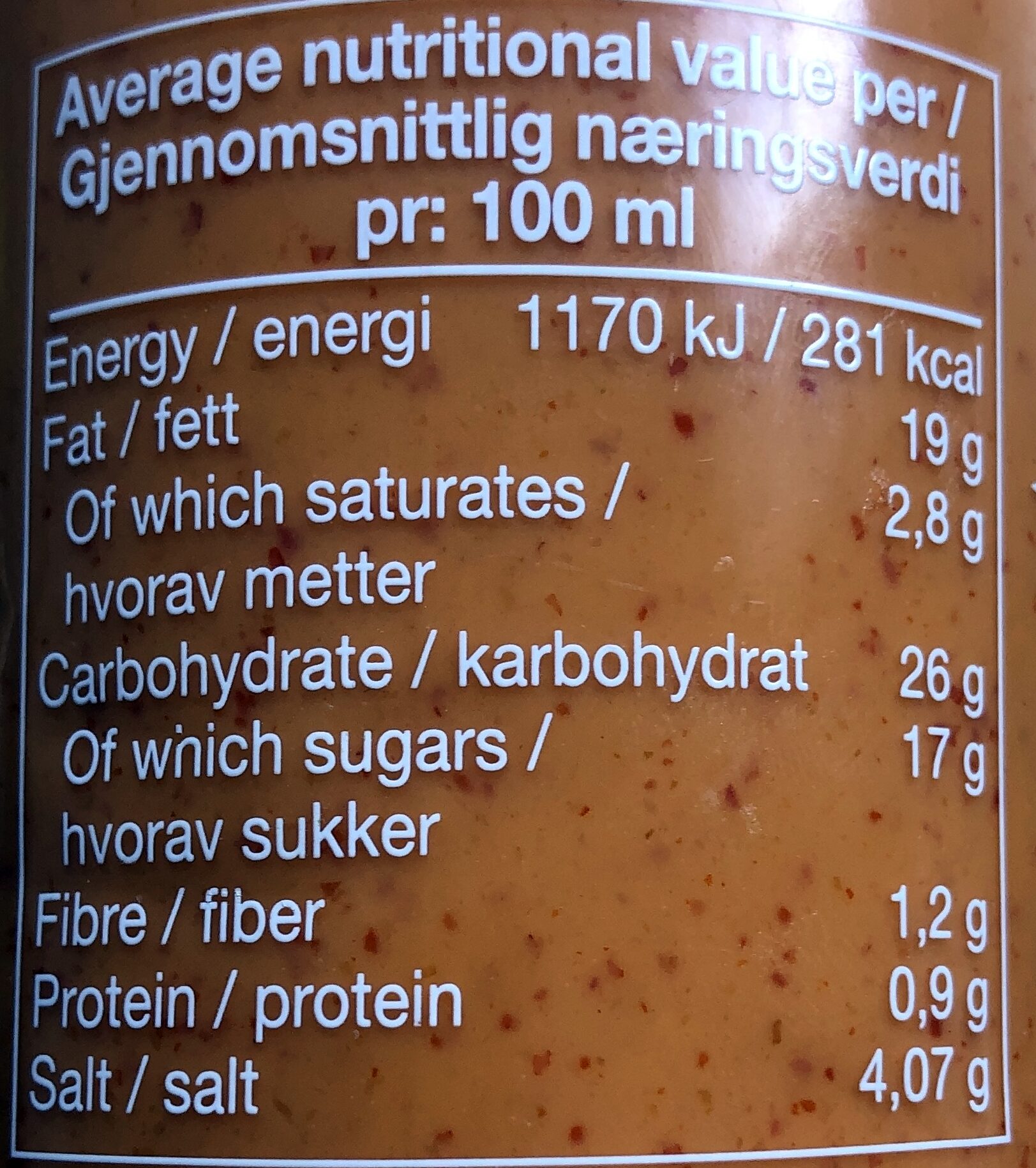 Sriracha Mayo Sauce - Wartości odżywcze