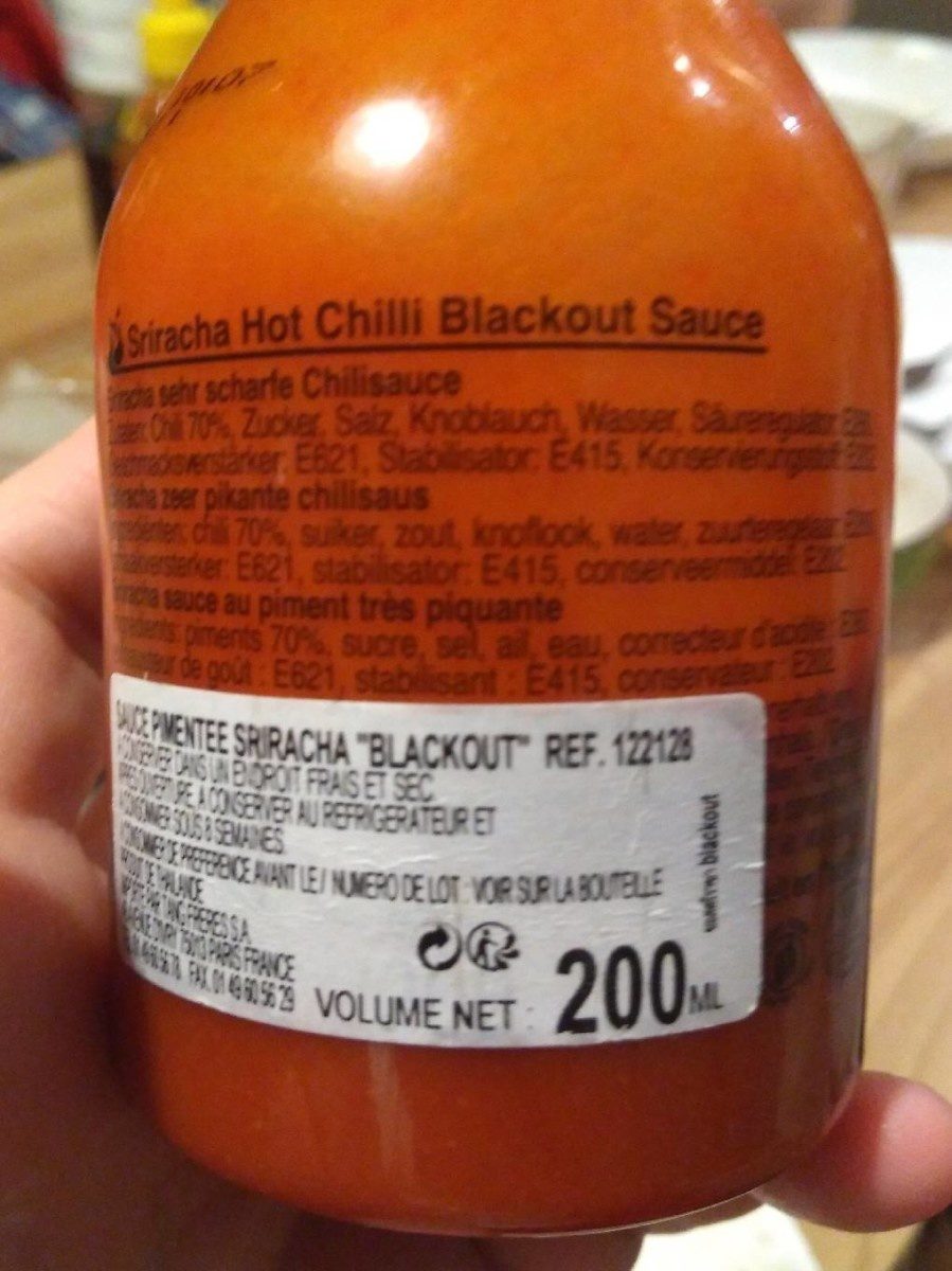 Sriracha hot chilli blackout - Ingredients - fr