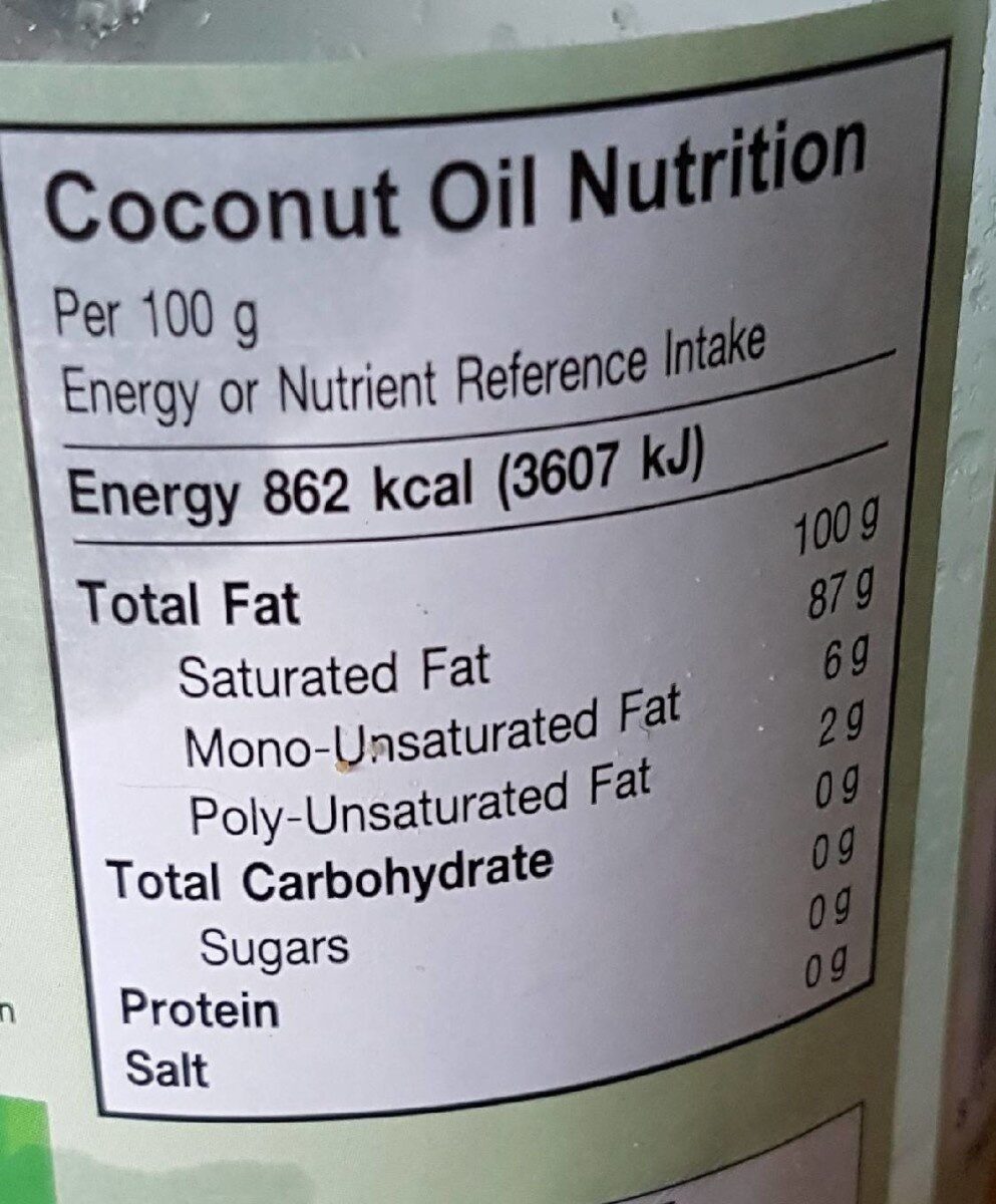 Organic Extra Virgin Coconut Oil - Nutrition facts - fr