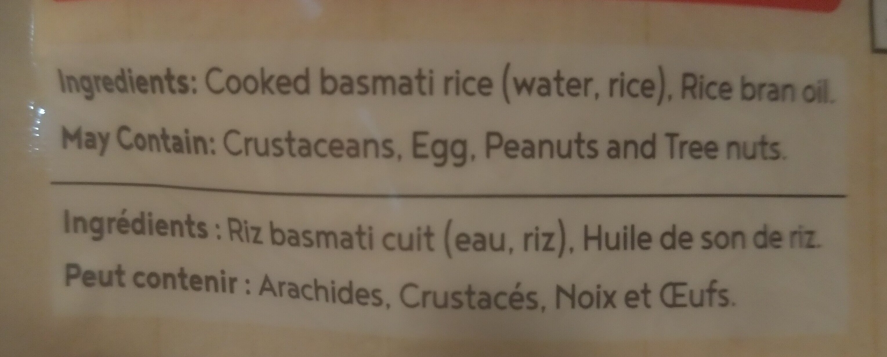 Heat & Eat Steamed Basmati Rice - Ingrédients