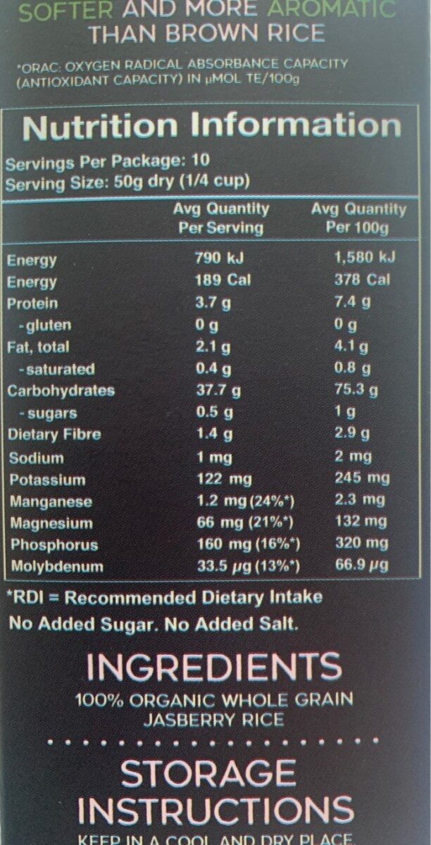 Organic jasberry rice - Nutrition facts - fr