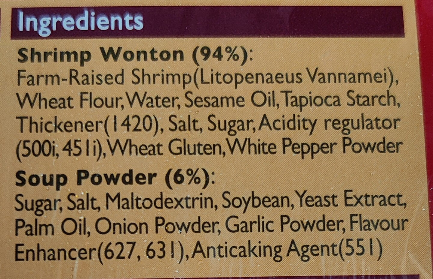 Shrimp Wonton - Ingredientes - en