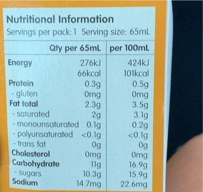 Smooze - Nutrition facts