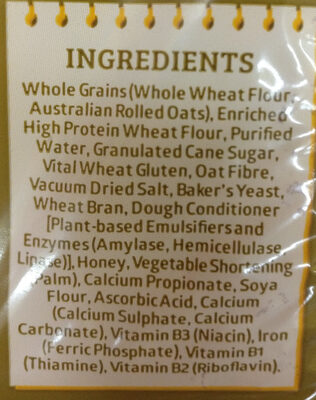 Australian Oat Soft Grain Wholemeal Bread - Ingrédients - en