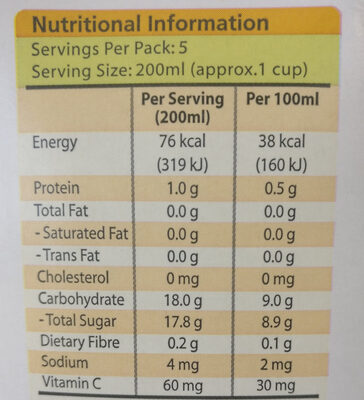 100% Juice Orange - Nutrition facts