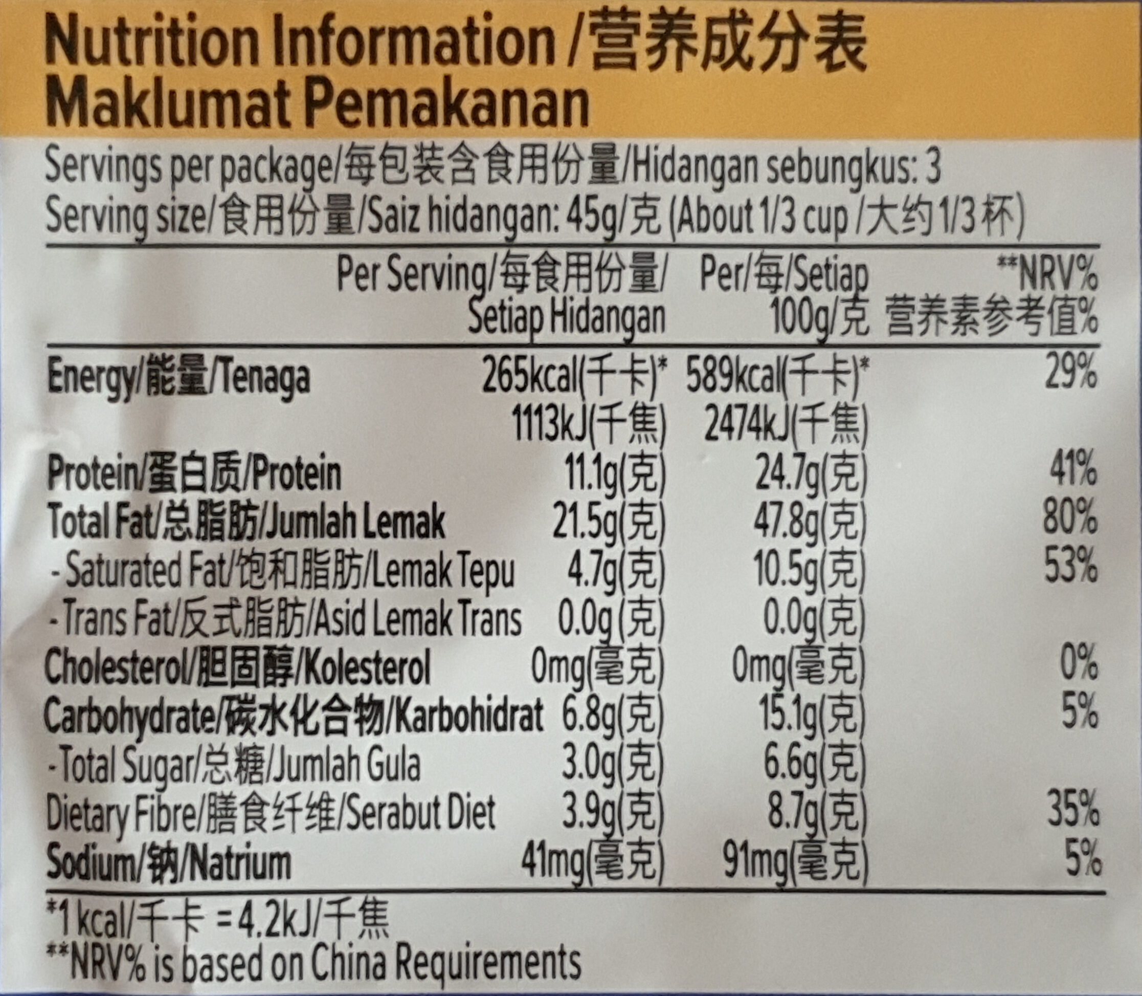 Roasted Peanuts - Nutrition facts