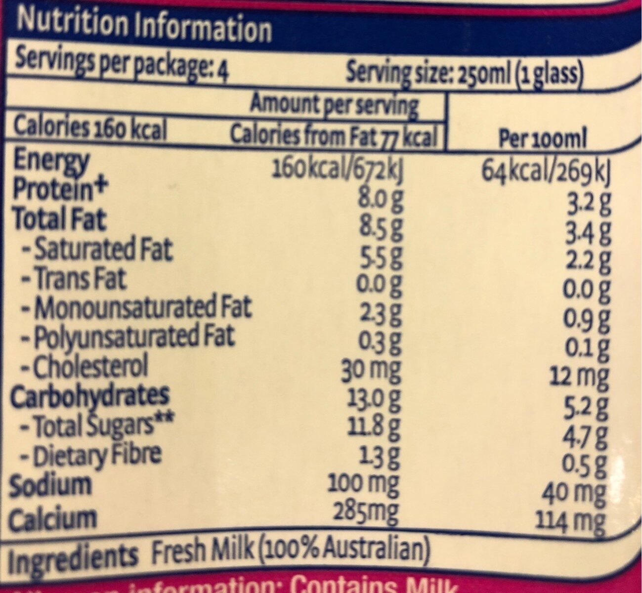 F &N Farmhouse Uht Fresh Milk - Nutrition facts - fr