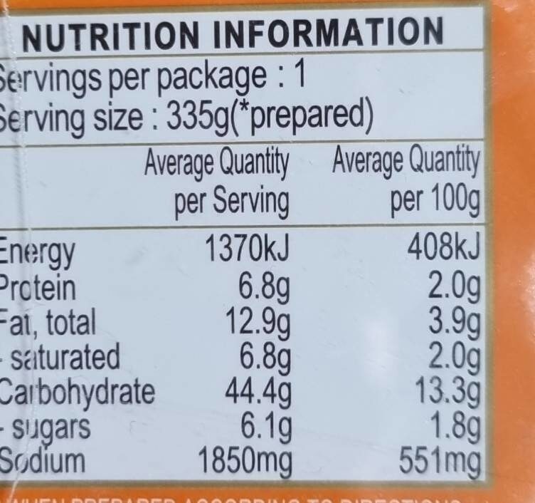 Laksa flavour - Nutrition facts