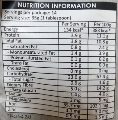 Instant Oatmeal - Valori nutrizionali - en