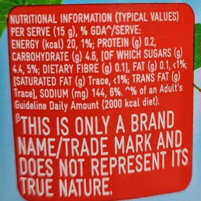 Fresh tomato ketchup - Nutrition facts