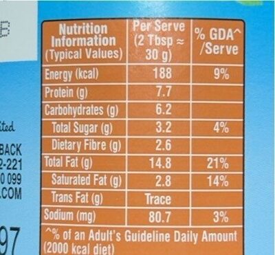 Kissan peanut butter - Nutrition facts