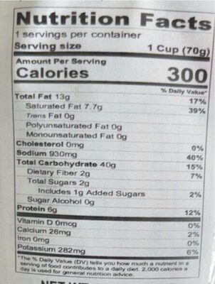 Chilly Chow Cuppa Noodles - Nutrition facts