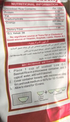 Lal Qilla Basmati Rice Suitable For Diabetes & Obesity - Tableau nutritionnel