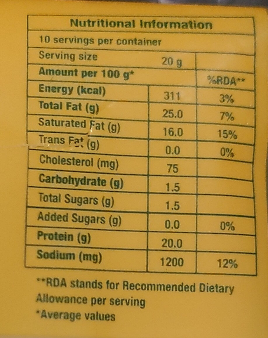 Cheese slices - Nutrition facts
