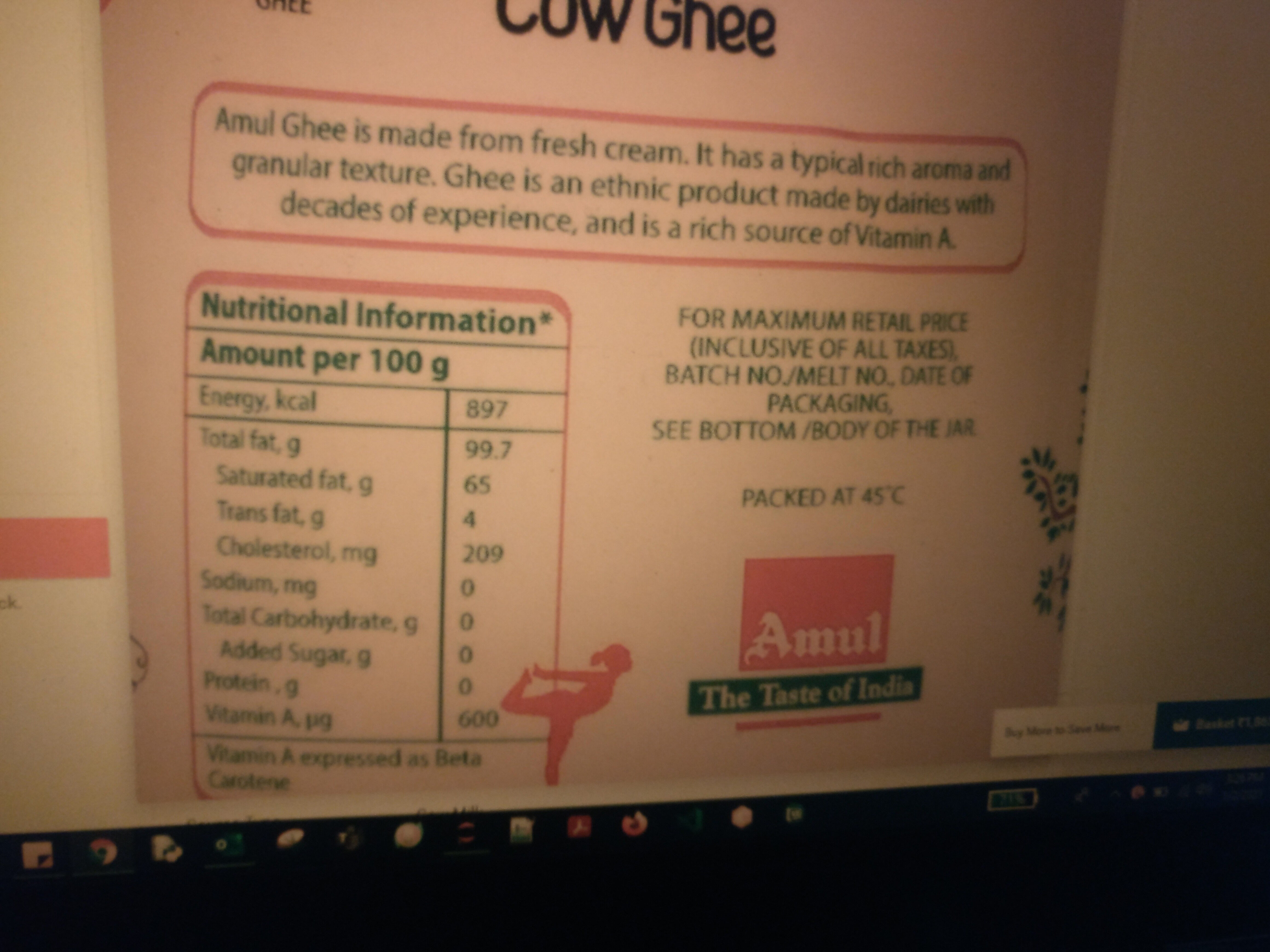 amul cow ghee - Ingredients