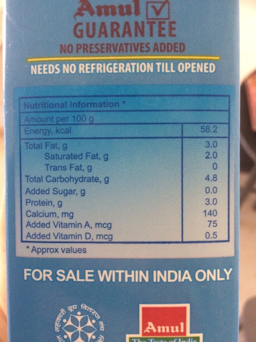 Amul Taaza - Nutrition facts