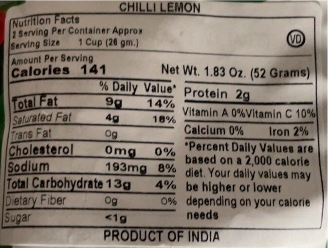 Lay’s Chile Limon - Nutrition facts