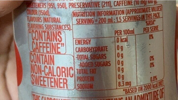 Diet Coke Can 250ml - Nutrition facts