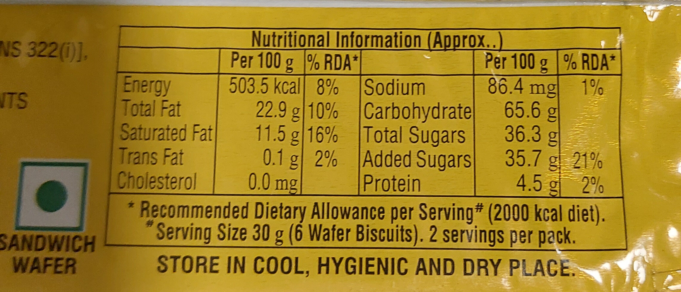 Waffy Chocolate - Nutrition facts