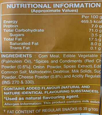 Takatak Baked Chilli Cheese - Nutrition facts - fr