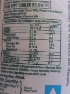 Daily Health Toned Milk - Nutrition facts