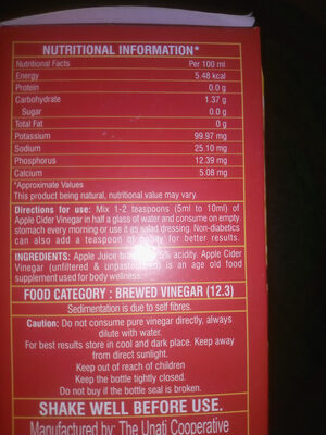 Apollo Apple Cider Vinegar 500ml - Ingredients