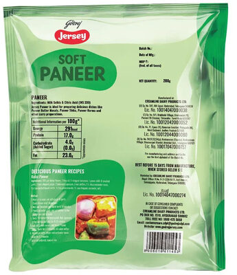 Godrej Jersey Paneer - Ingredients
