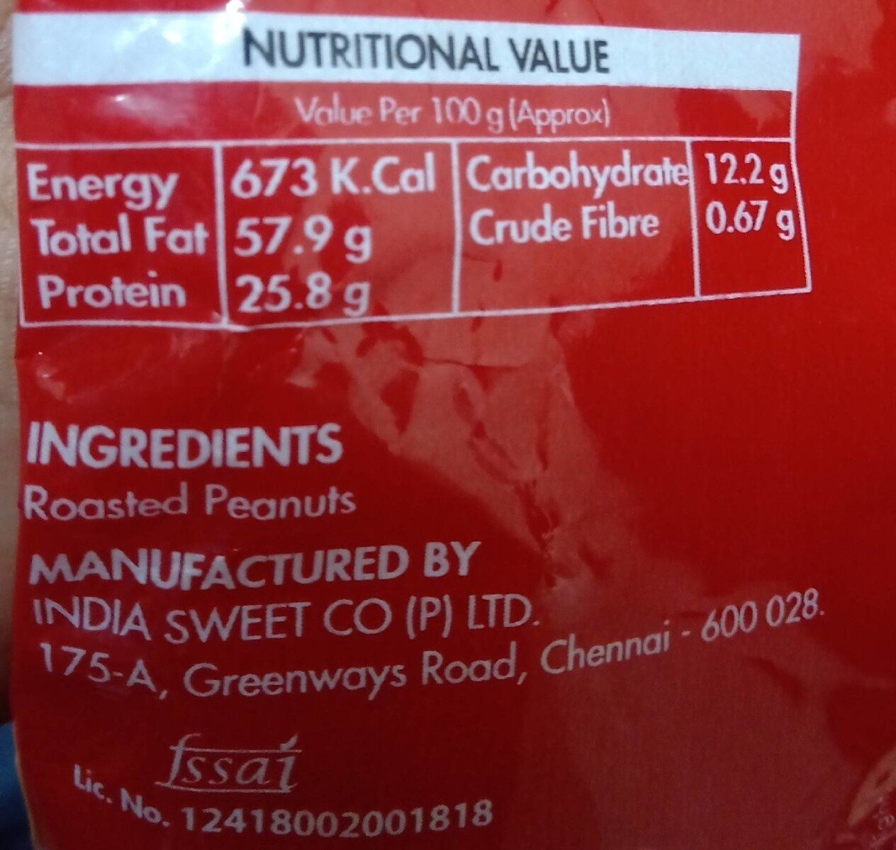 Roasted Peanuts plain - Nutrition facts - fr