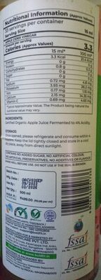 organic apple cider vinegar - Nutrition facts