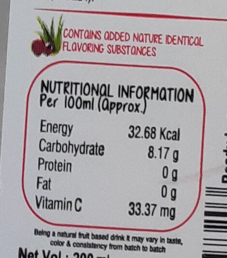 Aloevera pulp & juice - Nutrition facts
