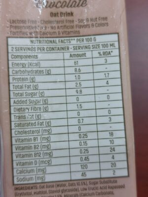 Chocolate Oat Drink - Nutrition facts
