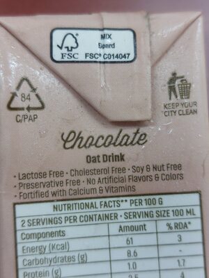 Chocolate Oat Drink - Recycling instructions and/or packaging information
