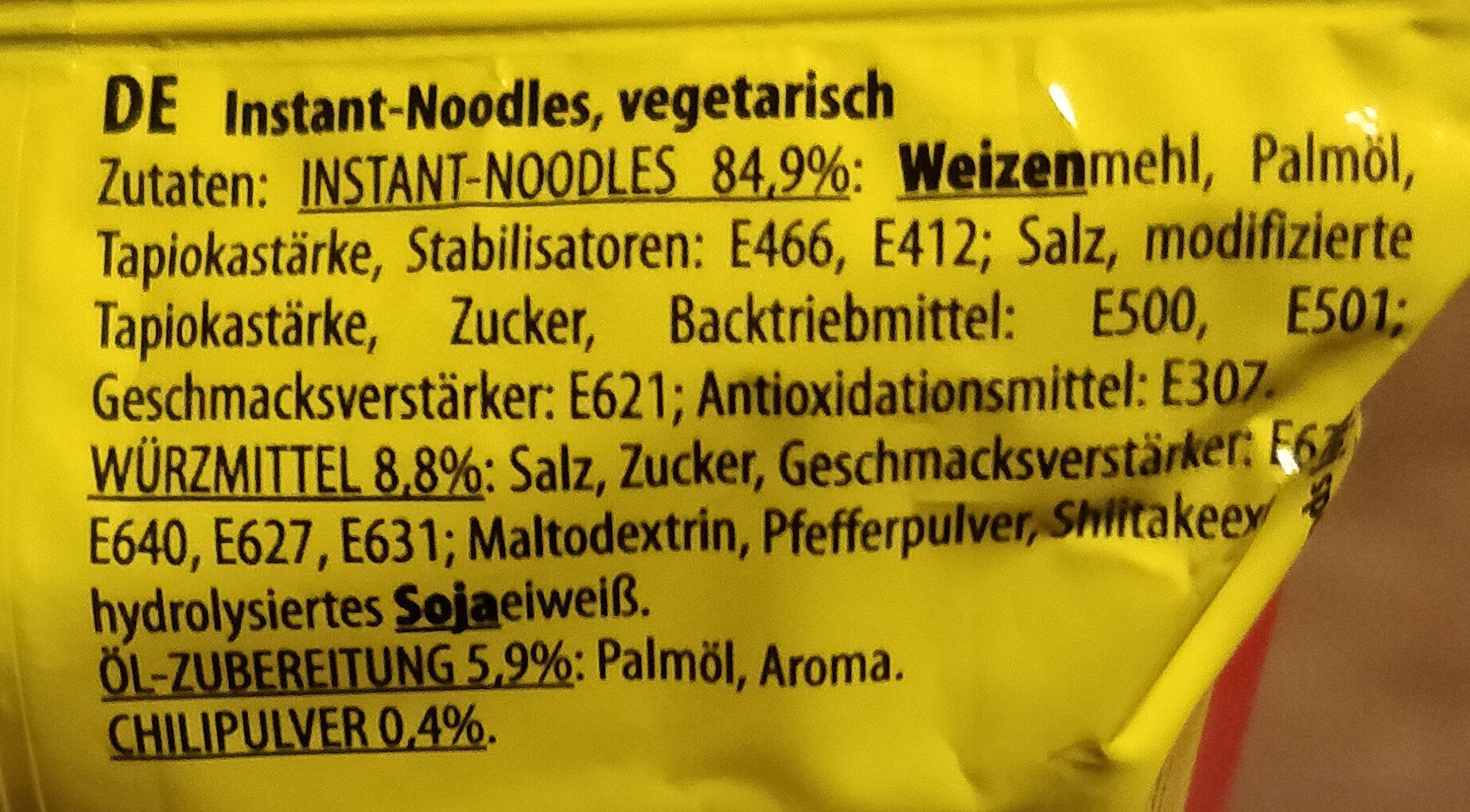 Instant Noodles Mi Chay Vegetarisch - Zutaten