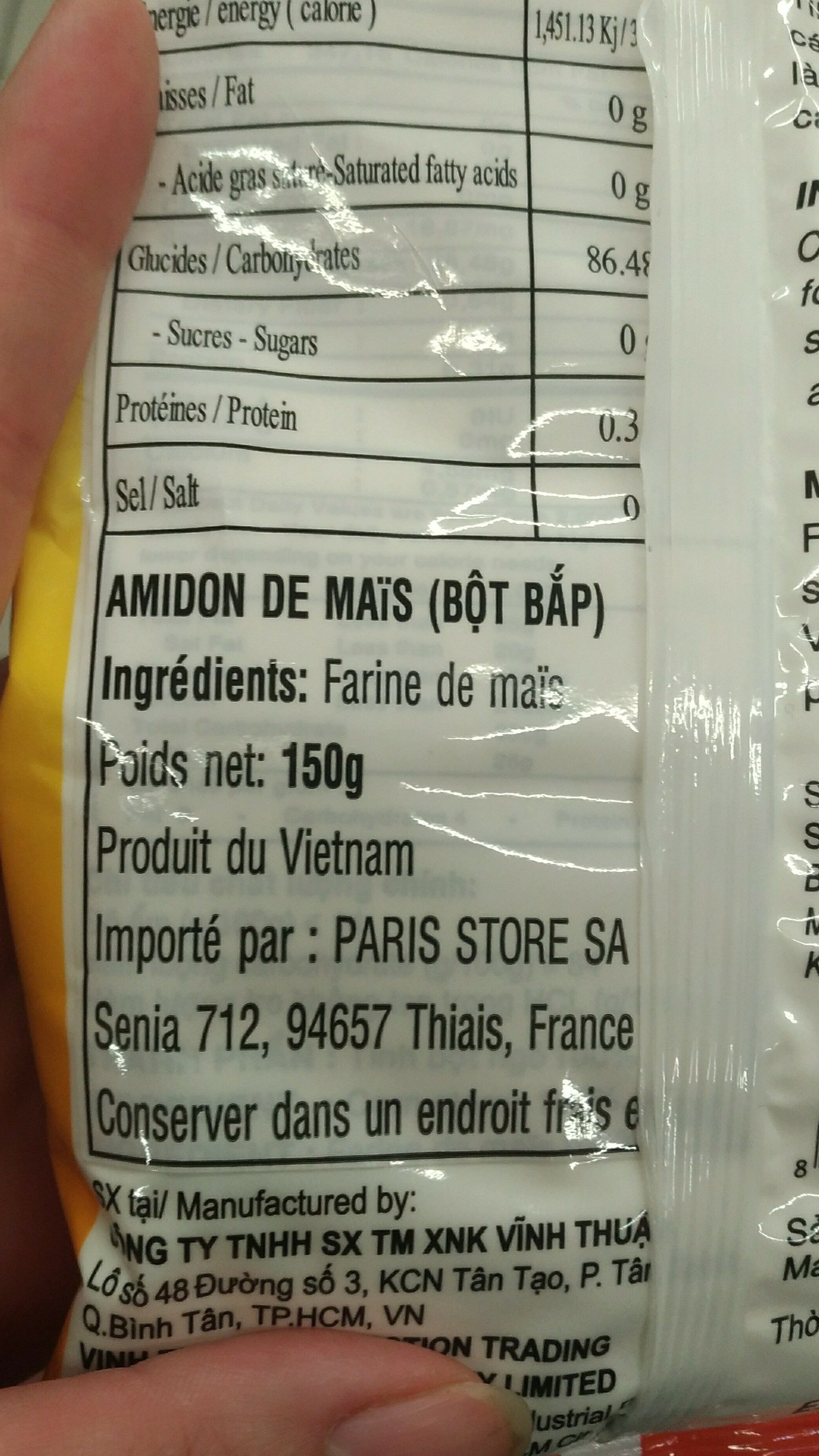 Corn Starch 150G Vinh Thuan - Ingredients - fr