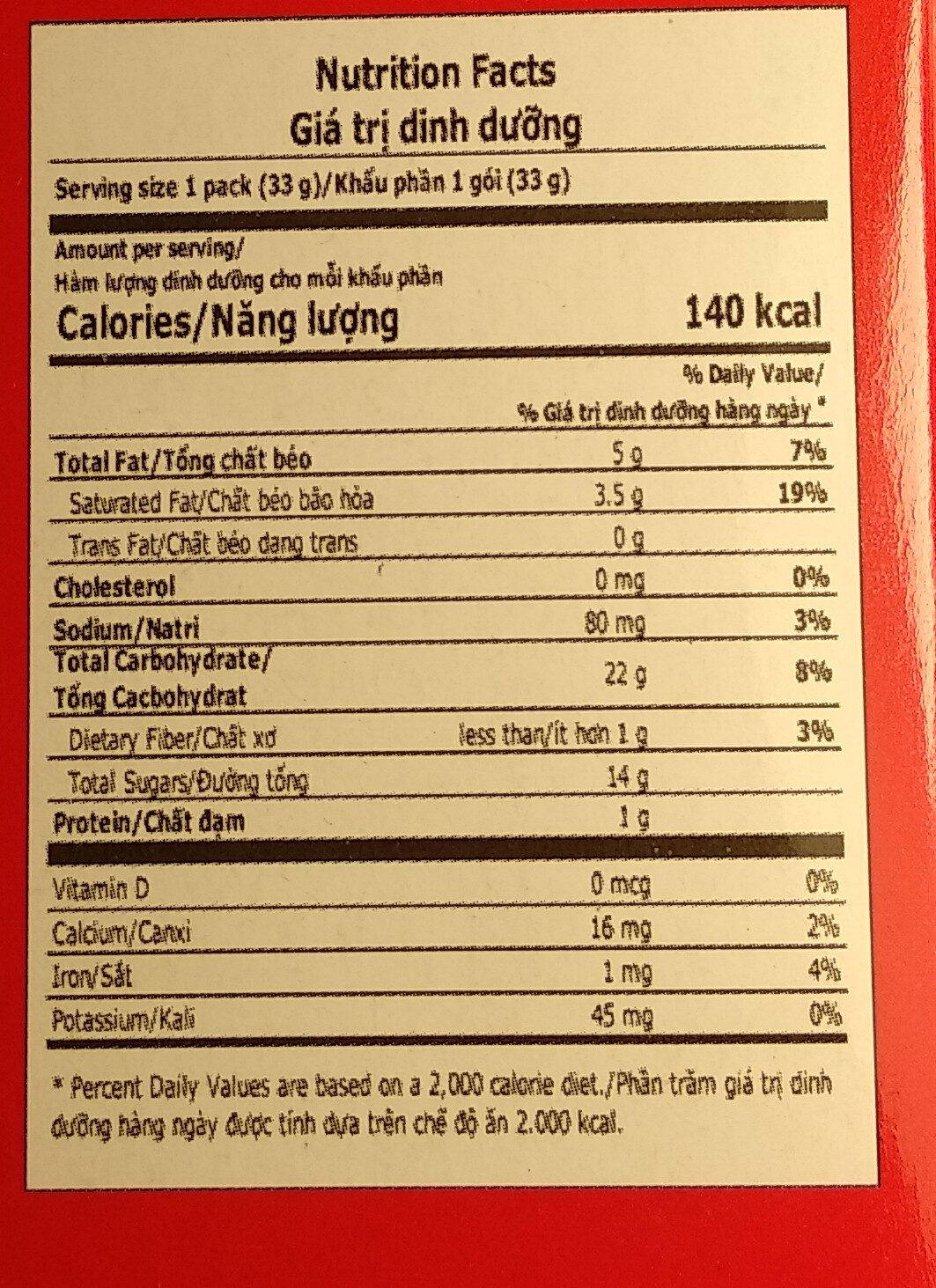 Choco Pie - Giá trị dinh dưỡng - en