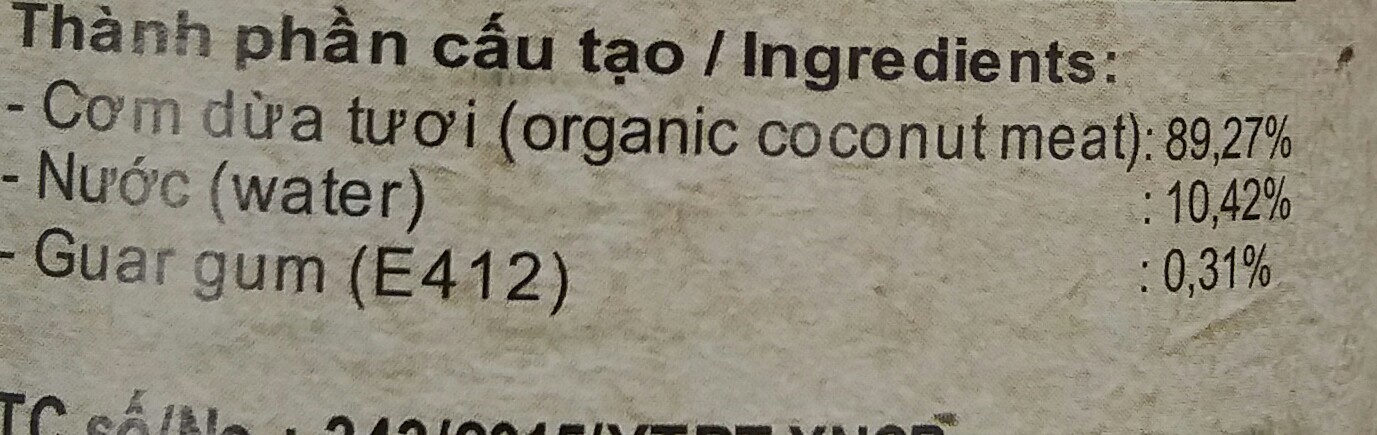 coconut cream - Ingredients