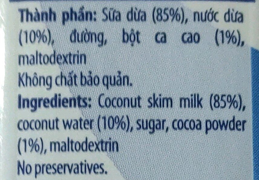 Vietcoco Coconut Milk Beverage - Thành phần