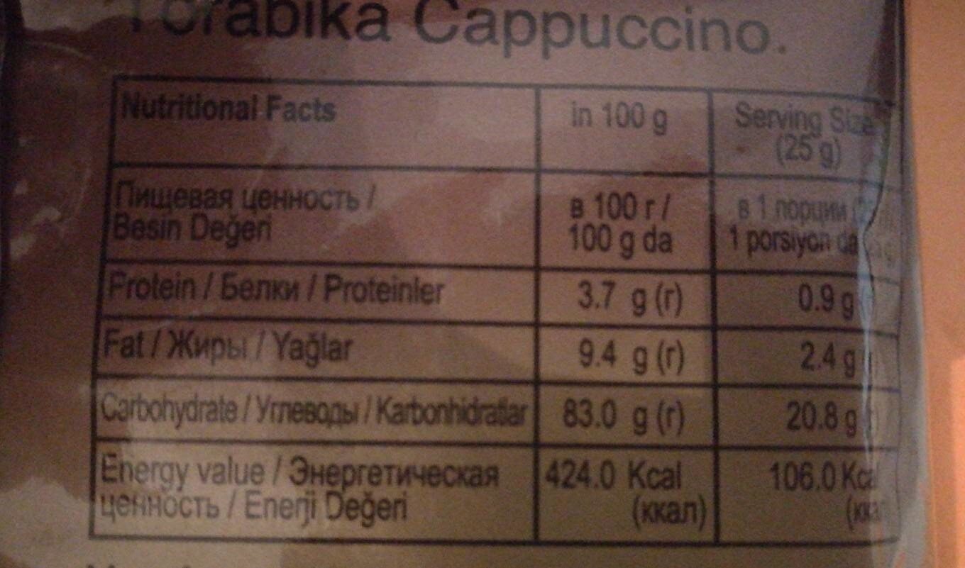Tora Bika Cappuccino - Nutrition facts
