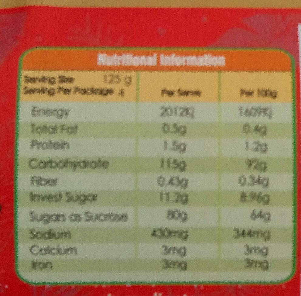 Pure Coconut Sugar - Nutrition facts