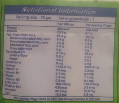 Mie Sedaap Soto 5X75G - Nutrition facts