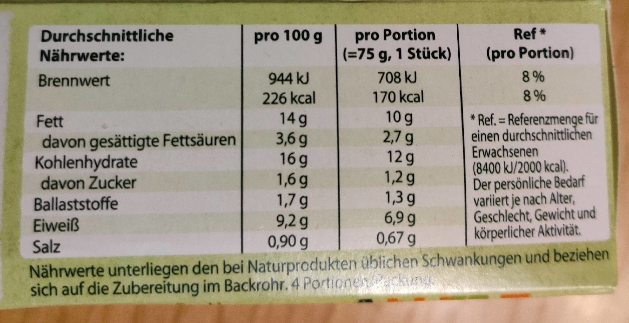 Karfiol Käse - Nährwertangaben