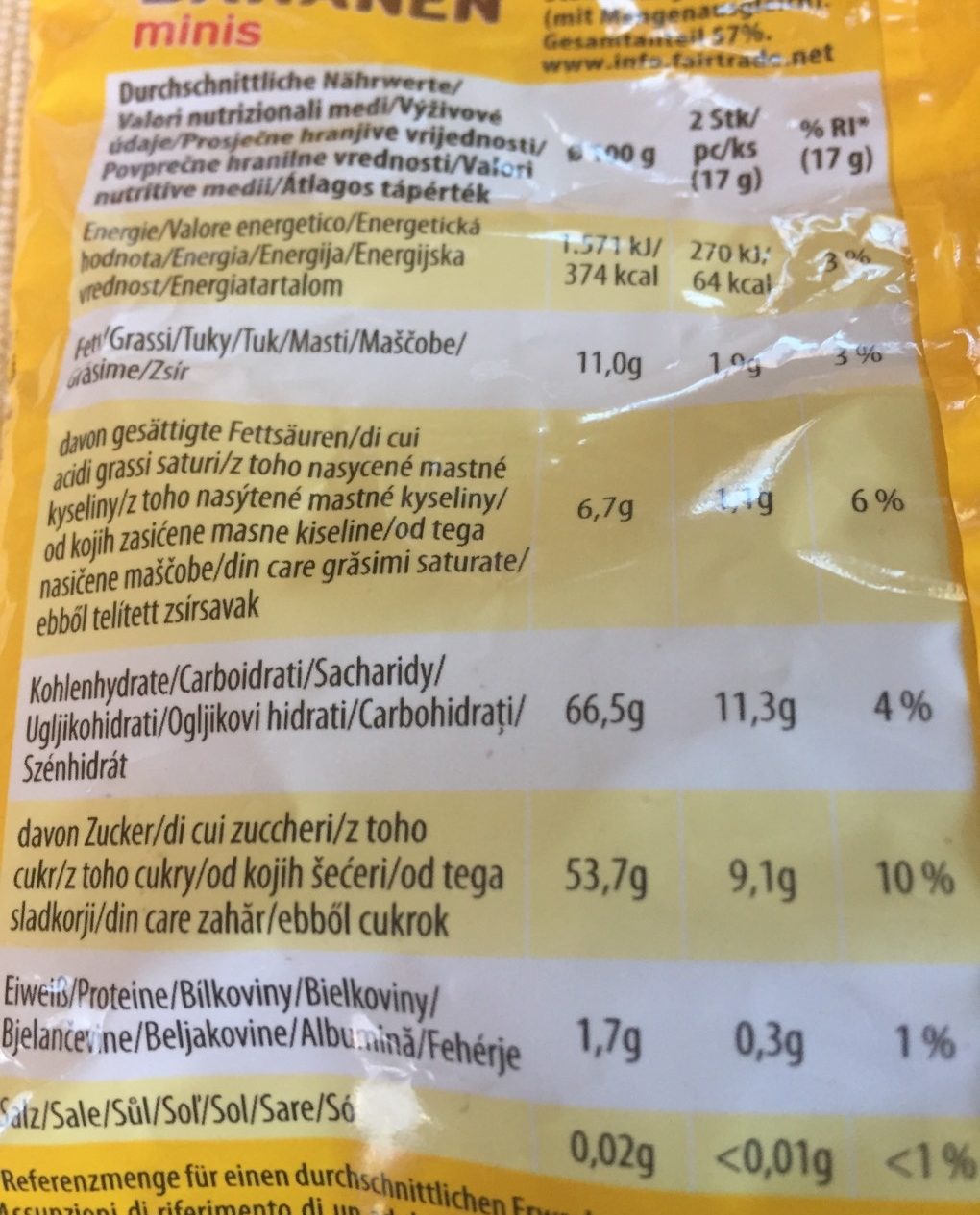 Schoko Bananas Mini - Tableau nutritionnel