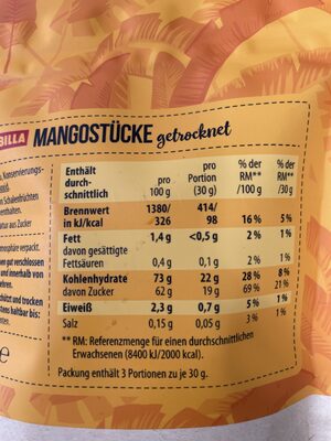 mango getrocknet - Nährwertangaben