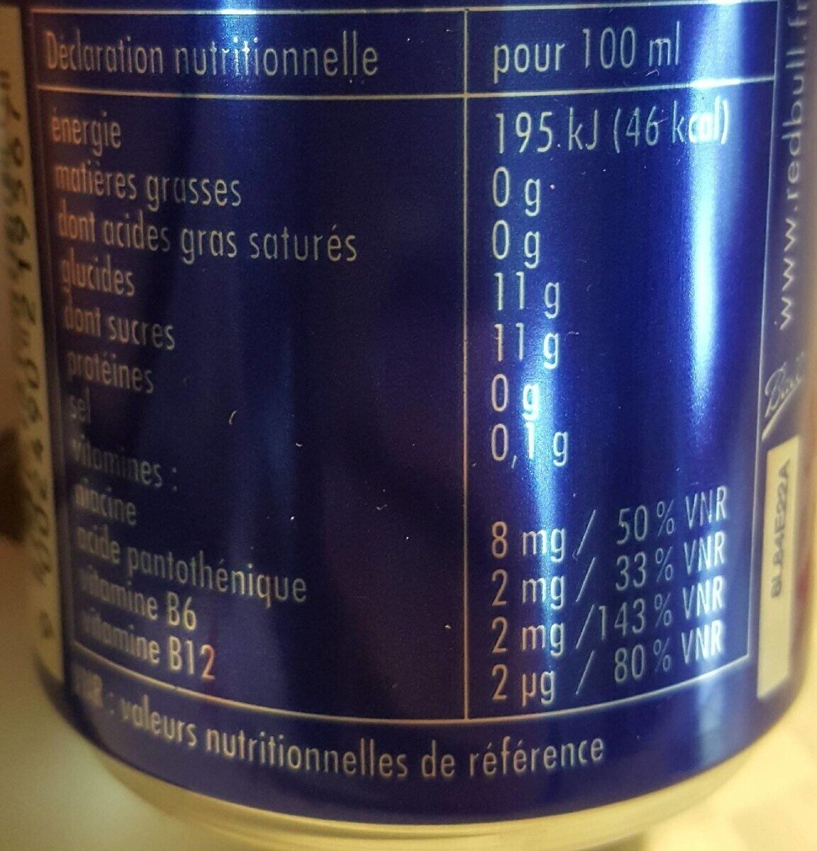 Red Bull Blue Edition - Tableau nutritionnel